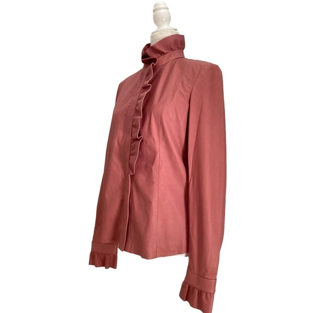 DROMe Lamb Leather Ruffle Jacket in Blush NWOT Made in Italy - Picture 5 of 12